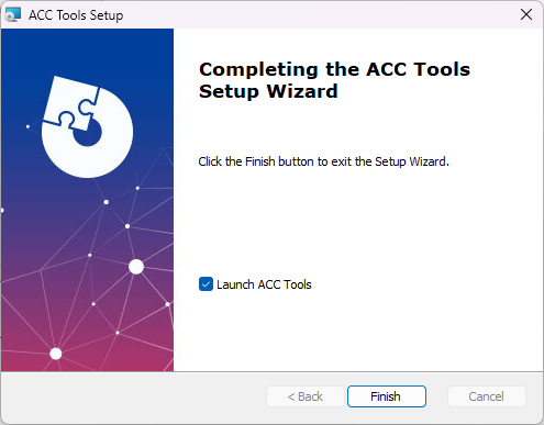 Completing the ACC Tools Setup Wizard page of installer wizard