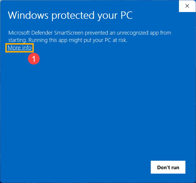 Windows protection dialog with More Info highlighted
